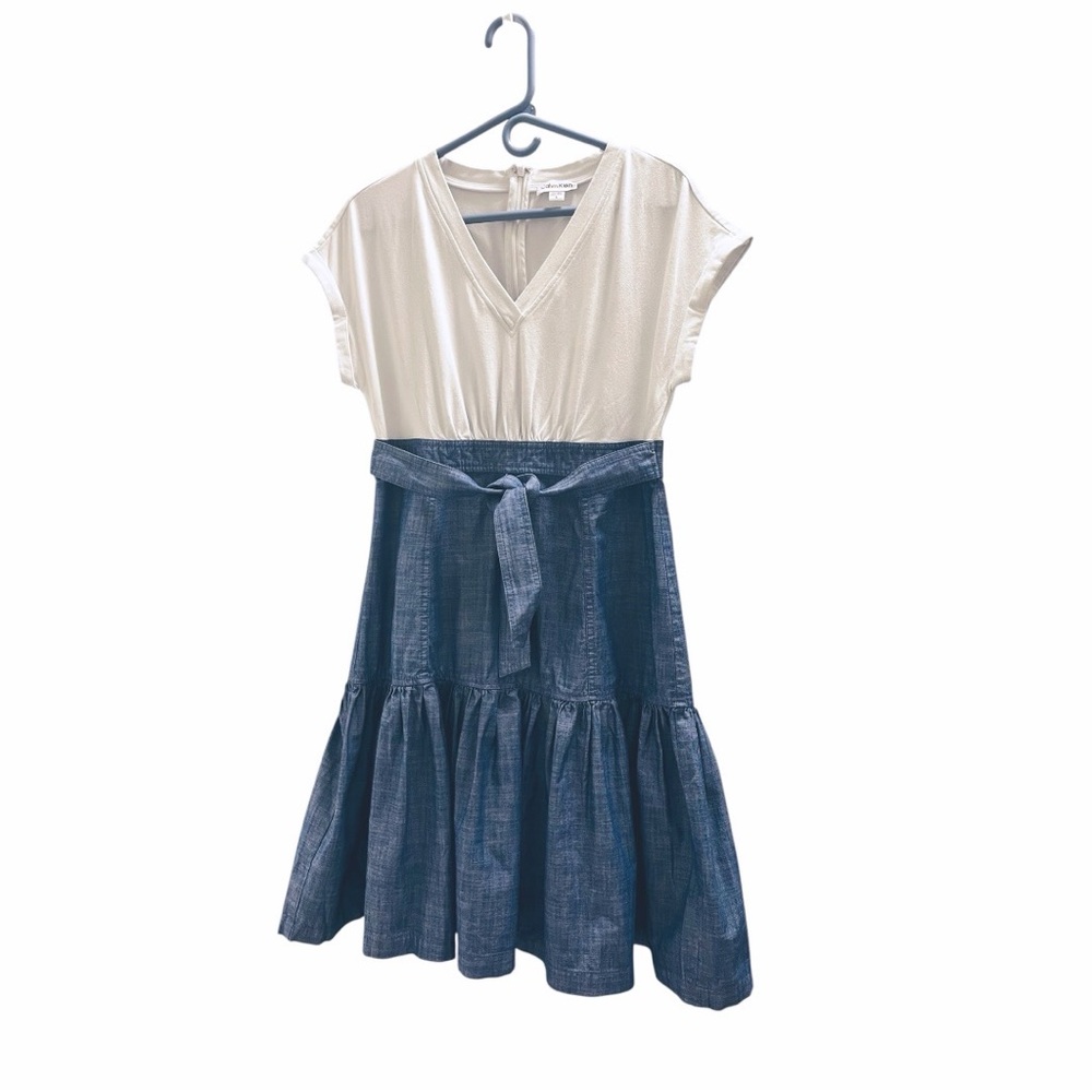 Calvin Klein Cottagecore Prairie Peasant BoHo Tiered Ruffles Dress Belt Size 8